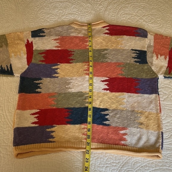 Cotton Blend Women’s Sweater Top Cardigan Large Southwestern Patchwork Colorful - Picture 12 of 16